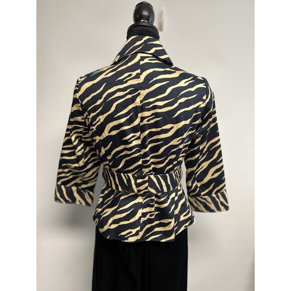 Y2K Womens Blazer Jacket Sz 6 P Animal Tiger Print Belted Whimsigoth Grunge - Picture 4 of 10